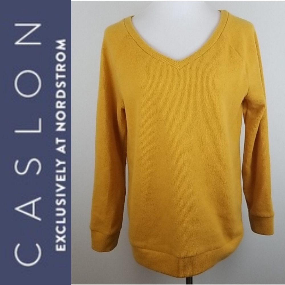 Caslon Long Sleeve Mustard V-Neck Sweater